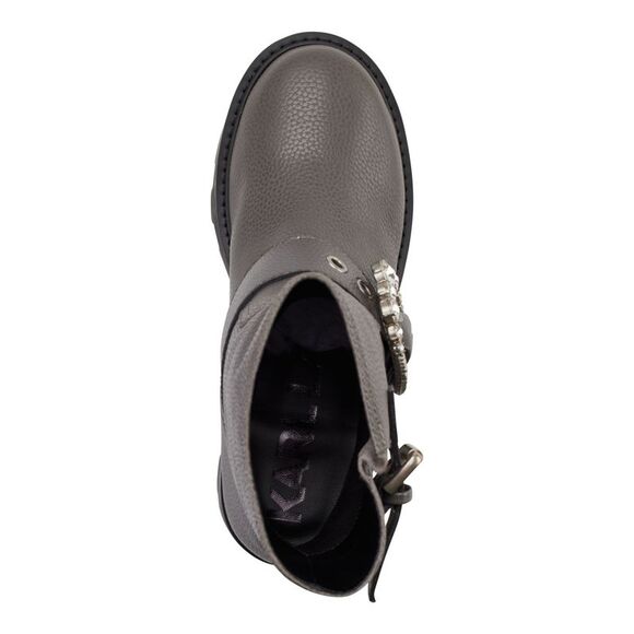 KARL LAGERFELD PARIS Womens Gray Marceau Toe Block Heel Leather Boots Shoes 5 - Picture 3 of 4